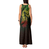 New Zealand Sea Animals with Maori Tribal Tattoo Tank Maxi Dress Shark Manta Ray with Silver Fern Reggae LT03 - Polynesian Pride