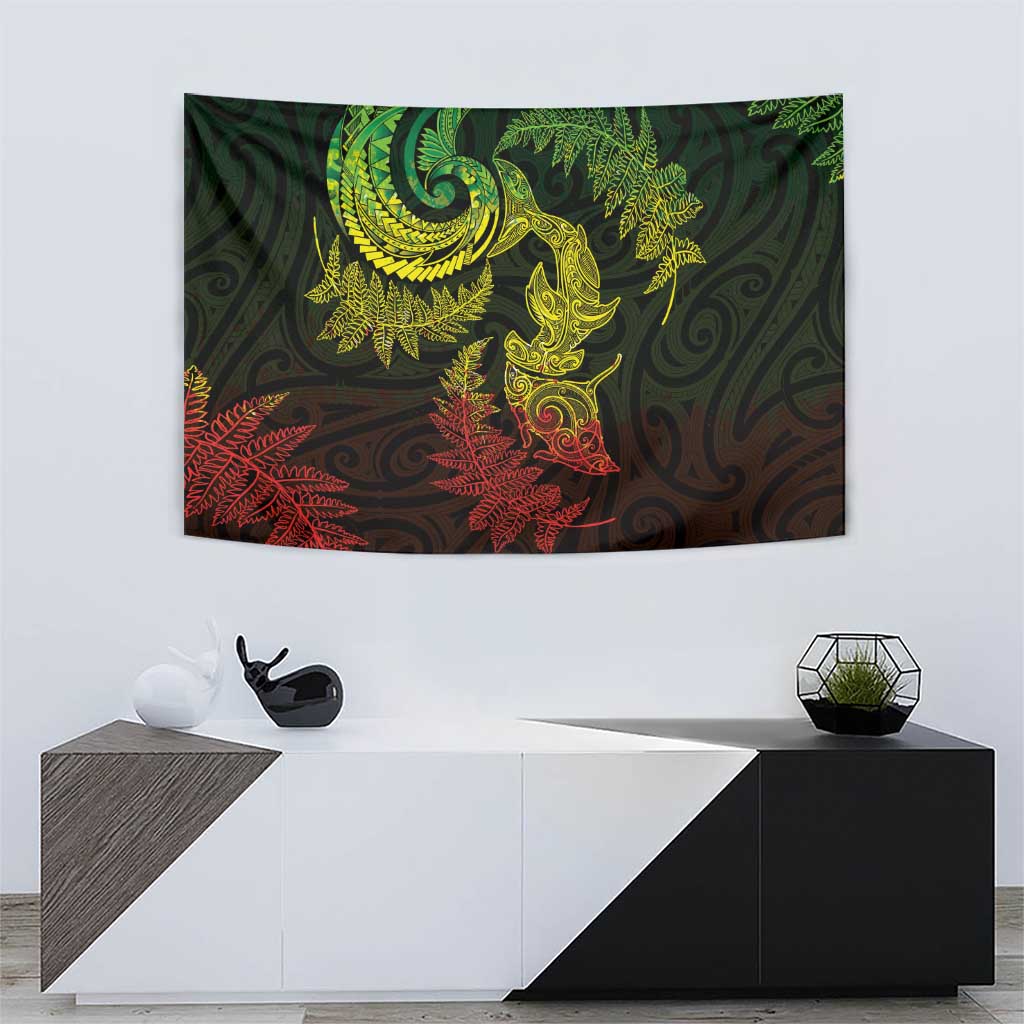 New Zealand Sea Animals with Maori Tribal Tattoo Tapestry Shark Manta Ray with Silver Fern Reggae LT03 - Polynesian Pride