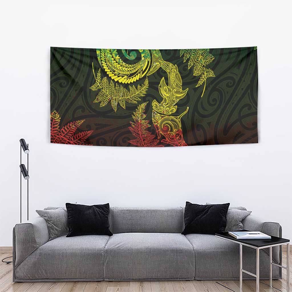 New Zealand Sea Animals with Maori Tribal Tattoo Tapestry Shark Manta Ray with Silver Fern Reggae LT03 - Polynesian Pride