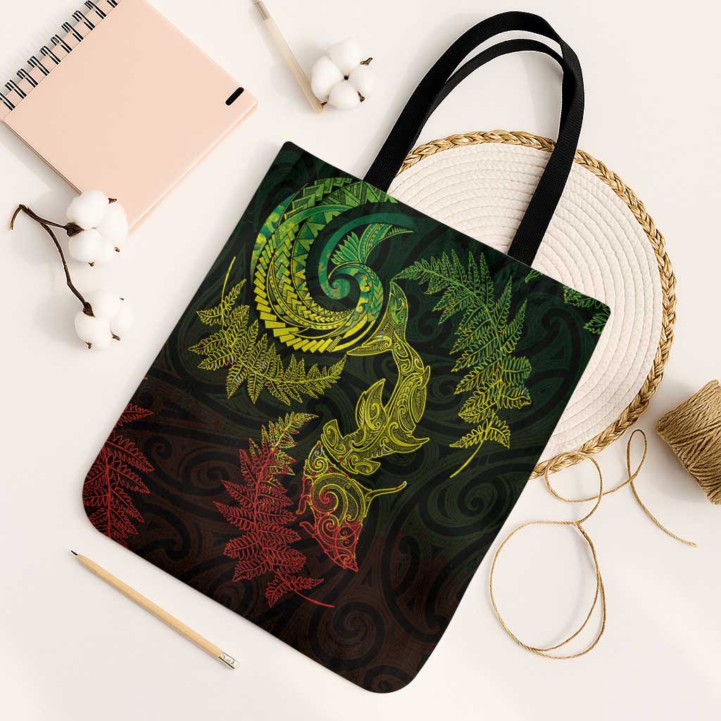 New Zealand Sea Animals with Maori Tribal Tattoo Tote Bag Shark Manta Ray with Silver Fern Reggae LT03 Black Strap One Size Reggae - Polynesian Pride