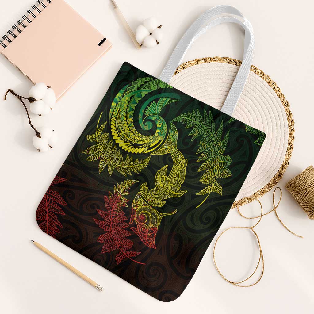 New Zealand Sea Animals with Maori Tribal Tattoo Tote Bag Shark Manta Ray with Silver Fern Reggae LT03 White Strap One Size Reggae - Polynesian Pride