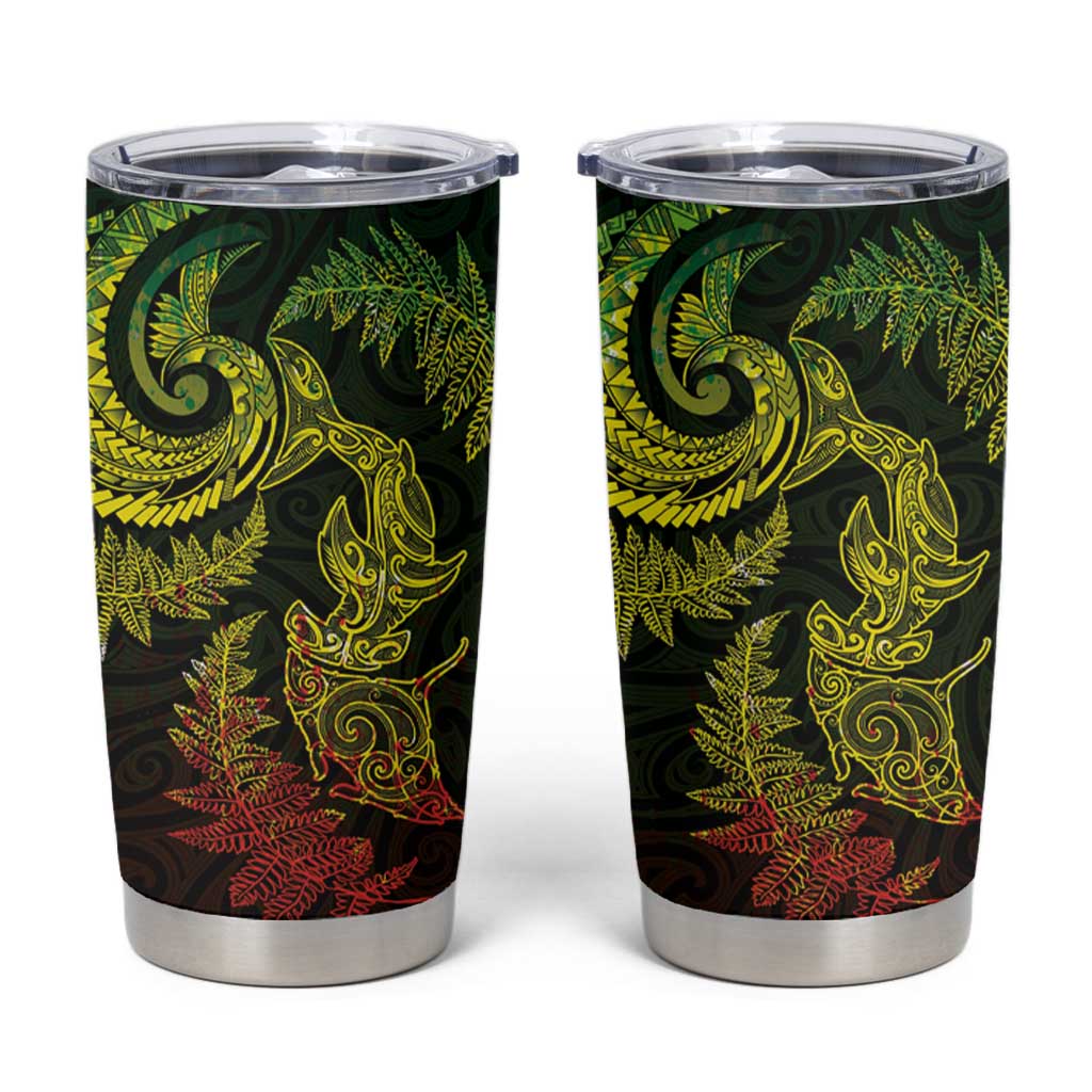 New Zealand Sea Animals with Maori Tribal Tattoo Tumbler Cup Shark Manta Ray with Silver Fern Reggae LT03 Reggae - Polynesian Pride