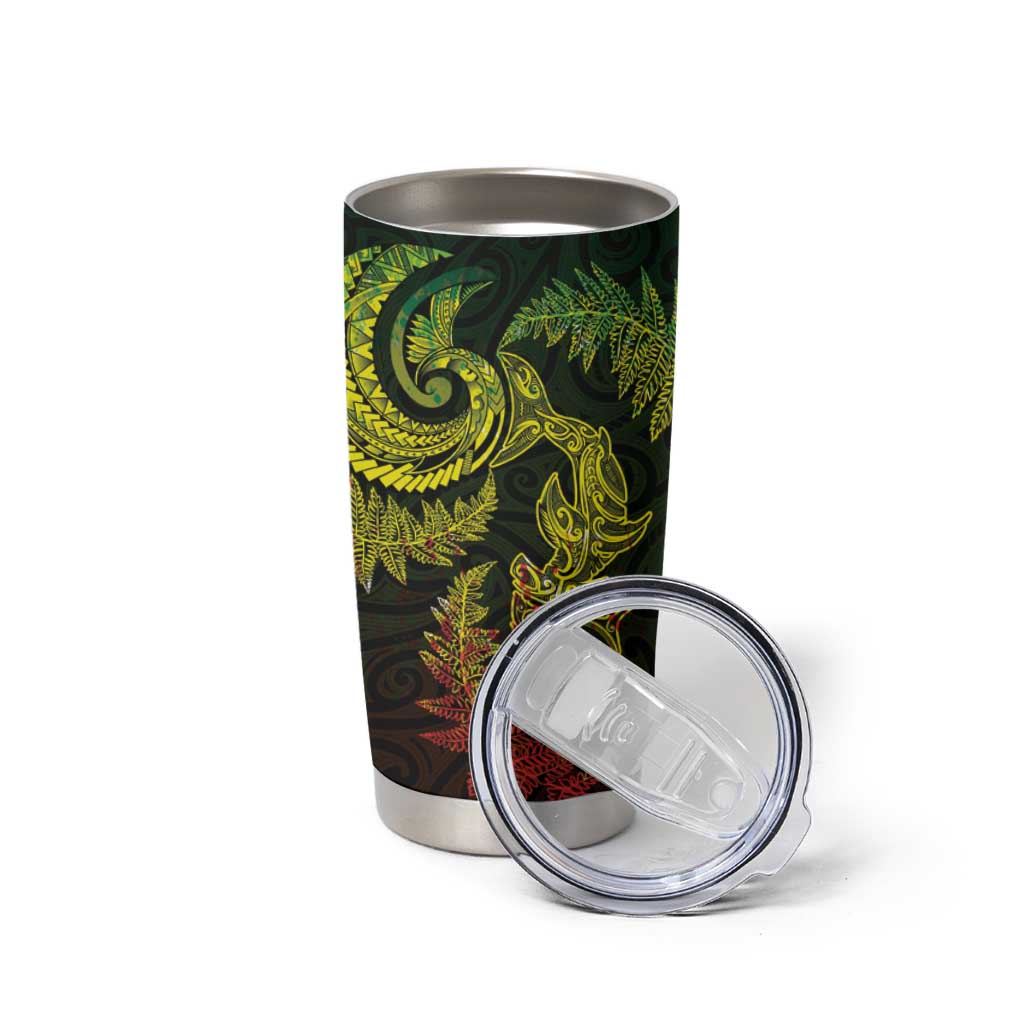 New Zealand Sea Animals with Maori Tribal Tattoo Tumbler Cup Shark Manta Ray with Silver Fern Reggae LT03 - Polynesian Pride