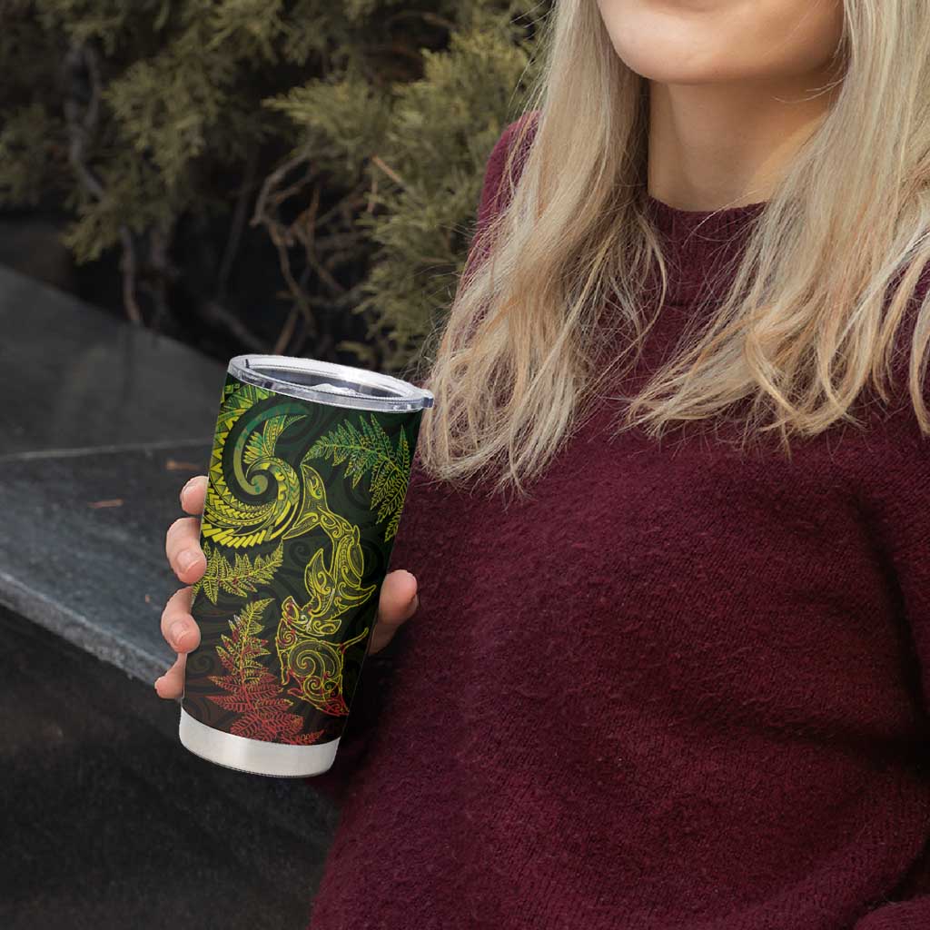 New Zealand Sea Animals with Maori Tribal Tattoo Tumbler Cup Shark Manta Ray with Silver Fern Reggae LT03 - Polynesian Pride