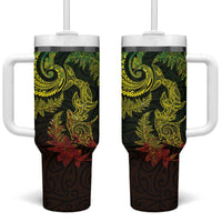 New Zealand Sea Animals with Maori Tribal Tattoo Tumbler With Handle Shark Manta Ray with Silver Fern Reggae LT03 One Size: 40 oz Reggae - Polynesian Pride