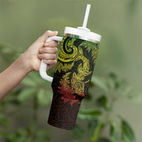 New Zealand Sea Animals with Maori Tribal Tattoo Tumbler With Handle Shark Manta Ray with Silver Fern Reggae LT03 - Polynesian Pride