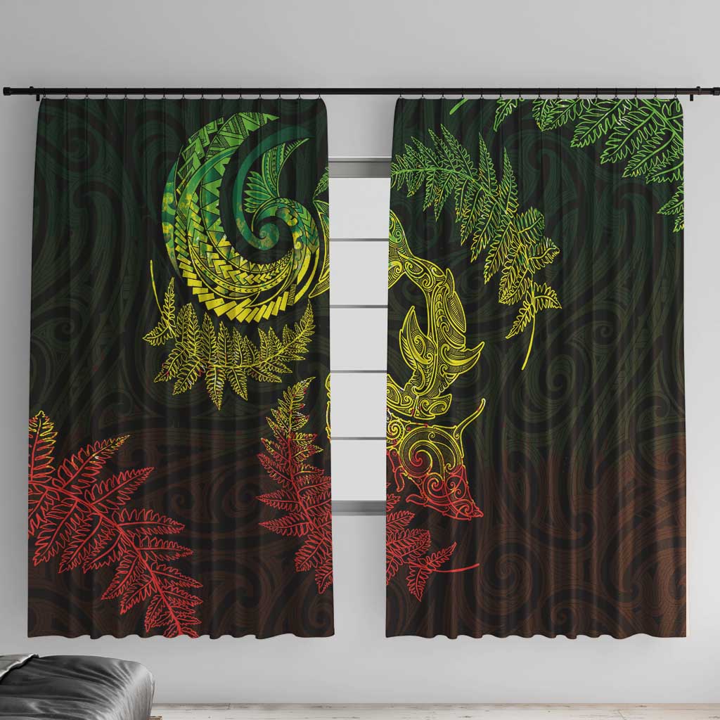 New Zealand Sea Animals with Maori Tribal Tattoo Window Curtain Shark Manta Ray with Silver Fern Reggae LT03 With Hooks Reggae - Polynesian Pride