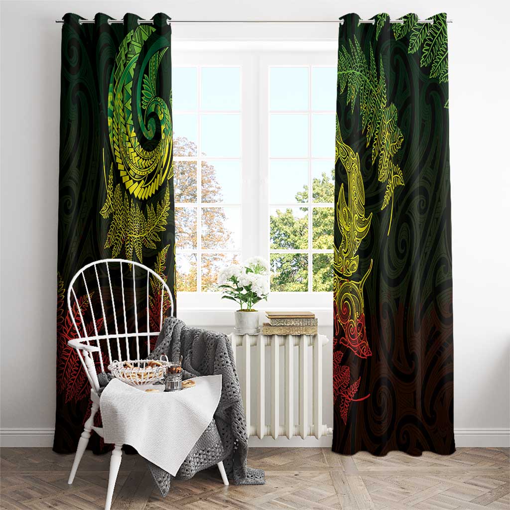 New Zealand Sea Animals with Maori Tribal Tattoo Window Curtain Shark Manta Ray with Silver Fern Reggae LT03 - Polynesian Pride