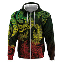 New Zealand Sea Animals with Maori Tribal Tattoo Zip Hoodie Shark Manta Ray with Silver Fern Reggae LT03 Zip Hoodie Reggae - Polynesian Pride