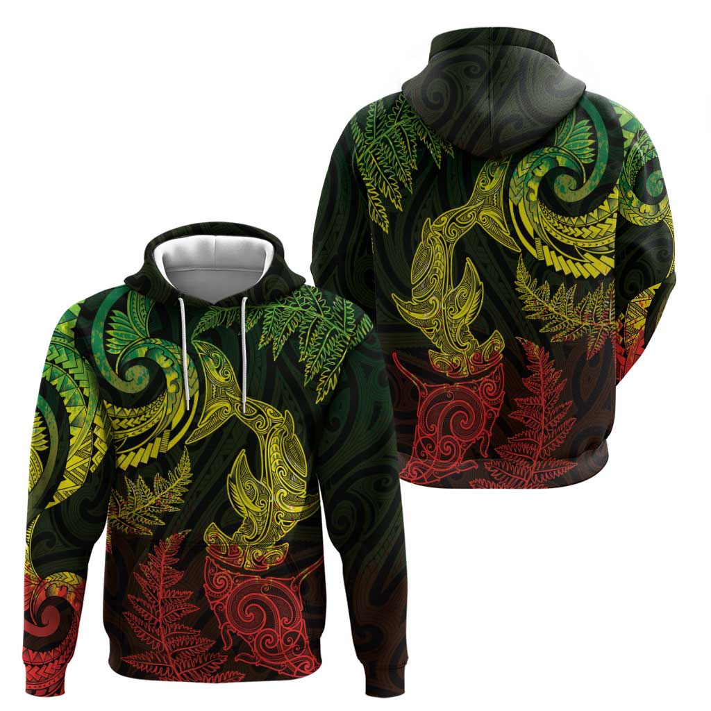 New Zealand Sea Animals with Maori Tribal Tattoo Zip Hoodie Shark Manta Ray with Silver Fern Reggae LT03 - Polynesian Pride
