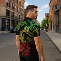 New Zealand Sea Animals with Maori Tribal Tattoo Zipper Polo Shirt Shark Manta Ray with Silver Fern Reggae LT03 - Polynesian Pride