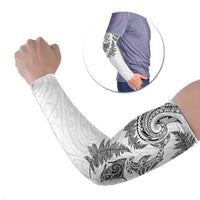 New Zealand Sea Animals with Maori Tribal Tattoo Arm Sleeves Shark Manta Ray with Silver Fern White LT03 Set of 2 White - Polynesian Pride