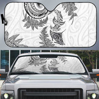 New Zealand Sea Animals with Maori Tribal Tattoo Auto Sun Shade Shark Manta Ray with Silver Fern White LT03 White - Polynesian Pride
