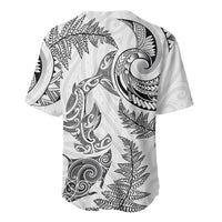 New Zealand Sea Animals with Maori Tribal Tattoo Baseball Jersey Shark Manta Ray with Silver Fern White LT03 - Polynesian Pride