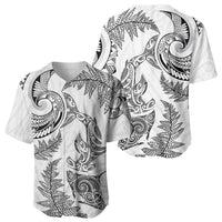 New Zealand Sea Animals with Maori Tribal Tattoo Baseball Jersey Shark Manta Ray with Silver Fern White LT03 - Polynesian Pride