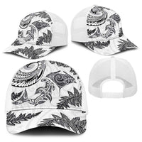 New Zealand Sea Animals with Maori Tribal Tattoo Baseball Net Cap Shark Manta Ray with Silver Fern White LT03 - Polynesian Pride