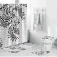 New Zealand Sea Animals with Maori Tribal Tattoo Bathroom Set Shark Manta Ray with Silver Fern White LT03 Bathroom Set (4 pcs) White - Polynesian Pride