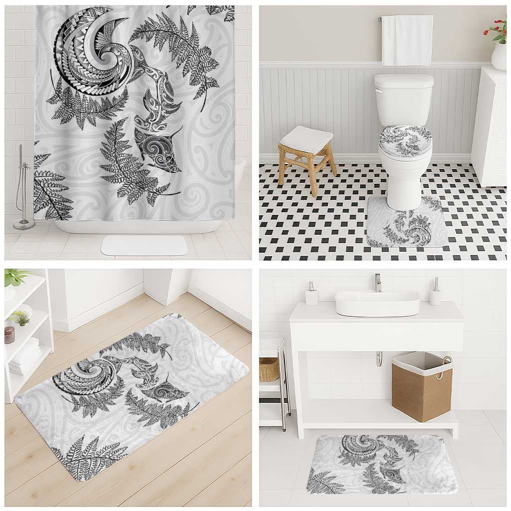 New Zealand Sea Animals with Maori Tribal Tattoo Bathroom Set Shark Manta Ray with Silver Fern White LT03 - Polynesian Pride