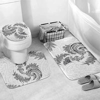 New Zealand Sea Animals with Maori Tribal Tattoo Bathroom Set Shark Manta Ray with Silver Fern White LT03 Mat Set Only (3 pcs) One Size White - Polynesian Pride