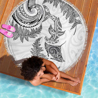 New Zealand Sea Animals with Maori Tribal Tattoo Beach Blanket Shark Manta Ray with Silver Fern White LT03 - Polynesian Pride