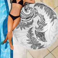 New Zealand Sea Animals with Maori Tribal Tattoo Beach Blanket Shark Manta Ray with Silver Fern White LT03 - Polynesian Pride