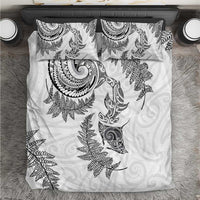New Zealand Sea Animals with Maori Tribal Tattoo Bedding Set Shark Manta Ray with Silver Fern White LT03 White - Polynesian Pride