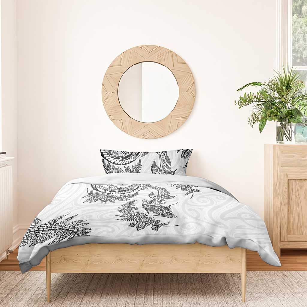 New Zealand Sea Animals with Maori Tribal Tattoo Bedding Set Shark Manta Ray with Silver Fern White LT03 - Polynesian Pride