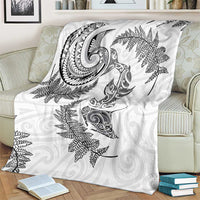 New Zealand Sea Animals with Maori Tribal Tattoo Blanket Shark Manta Ray with Silver Fern White LT03 - Polynesian Pride