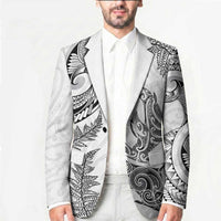 New Zealand Sea Animals with Maori Tribal Tattoo Blazer Shark Manta Ray with Silver Fern White LT03 - Polynesian Pride