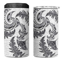New Zealand Sea Animals with Maori Tribal Tattoo 4 in 1 Can Cooler Tumbler Shark Manta Ray with Silver Fern White LT03 One Size: 16 oz White - Polynesian Pride