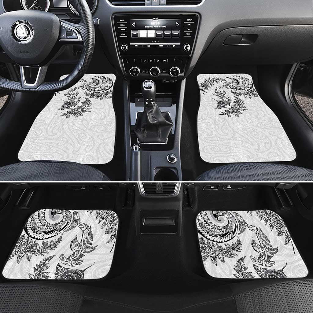 New Zealand Sea Animals with Maori Tribal Tattoo Car Mats Shark Manta Ray with Silver Fern White LT03 Set 4pcs White - Polynesian Pride