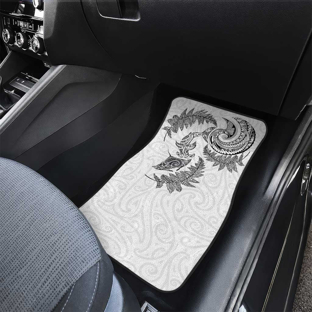 New Zealand Sea Animals with Maori Tribal Tattoo Car Mats Shark Manta Ray with Silver Fern White LT03 - Polynesian Pride