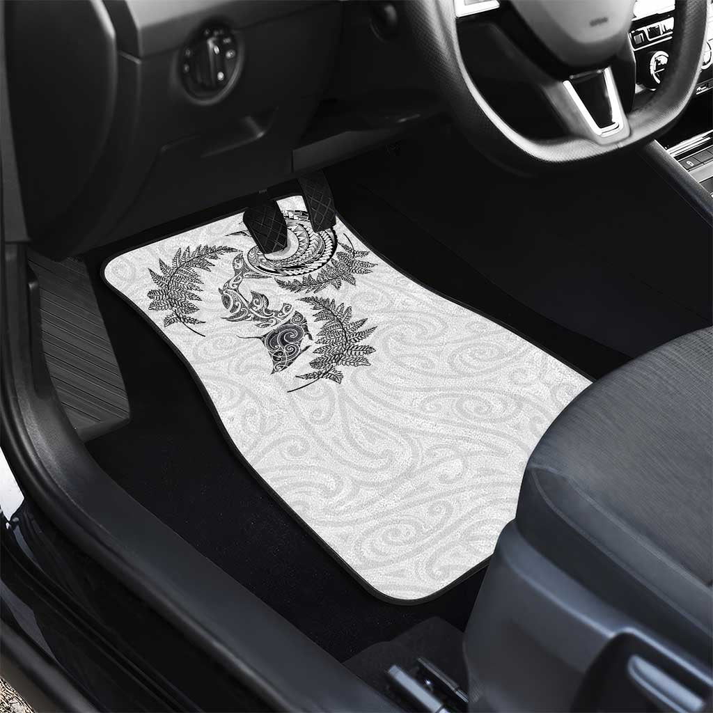 New Zealand Sea Animals with Maori Tribal Tattoo Car Mats Shark Manta Ray with Silver Fern White LT03 - Polynesian Pride