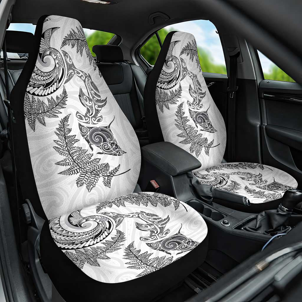 New Zealand Sea Animals with Maori Tribal Tattoo Car Seat Cover Shark Manta Ray with Silver Fern White LT03 One Size White - Polynesian Pride