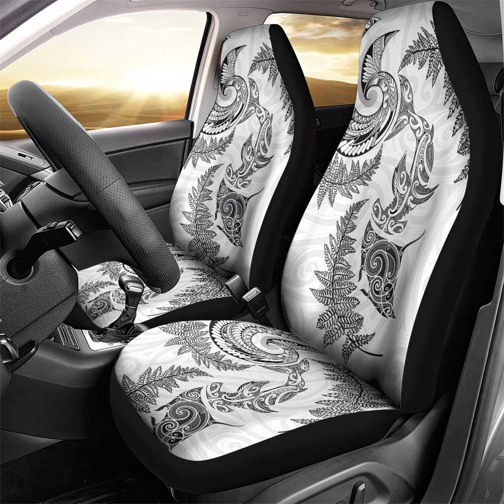 New Zealand Sea Animals with Maori Tribal Tattoo Car Seat Cover Shark Manta Ray with Silver Fern White LT03 - Polynesian Pride