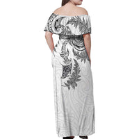 New Zealand Sea Animals with Maori Tribal Tattoo Family Matching Off Shoulder Maxi Dress and Hawaiian Shirt Shark Manta Ray with Silver Fern White LT03 - Polynesian Pride