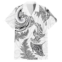 New Zealand Sea Animals with Maori Tribal Tattoo Family Matching Summer Maxi Dress and Hawaiian Shirt Shark Manta Ray with Silver Fern White LT03 Dad's Shirt - Short Sleeve White - Polynesian Pride