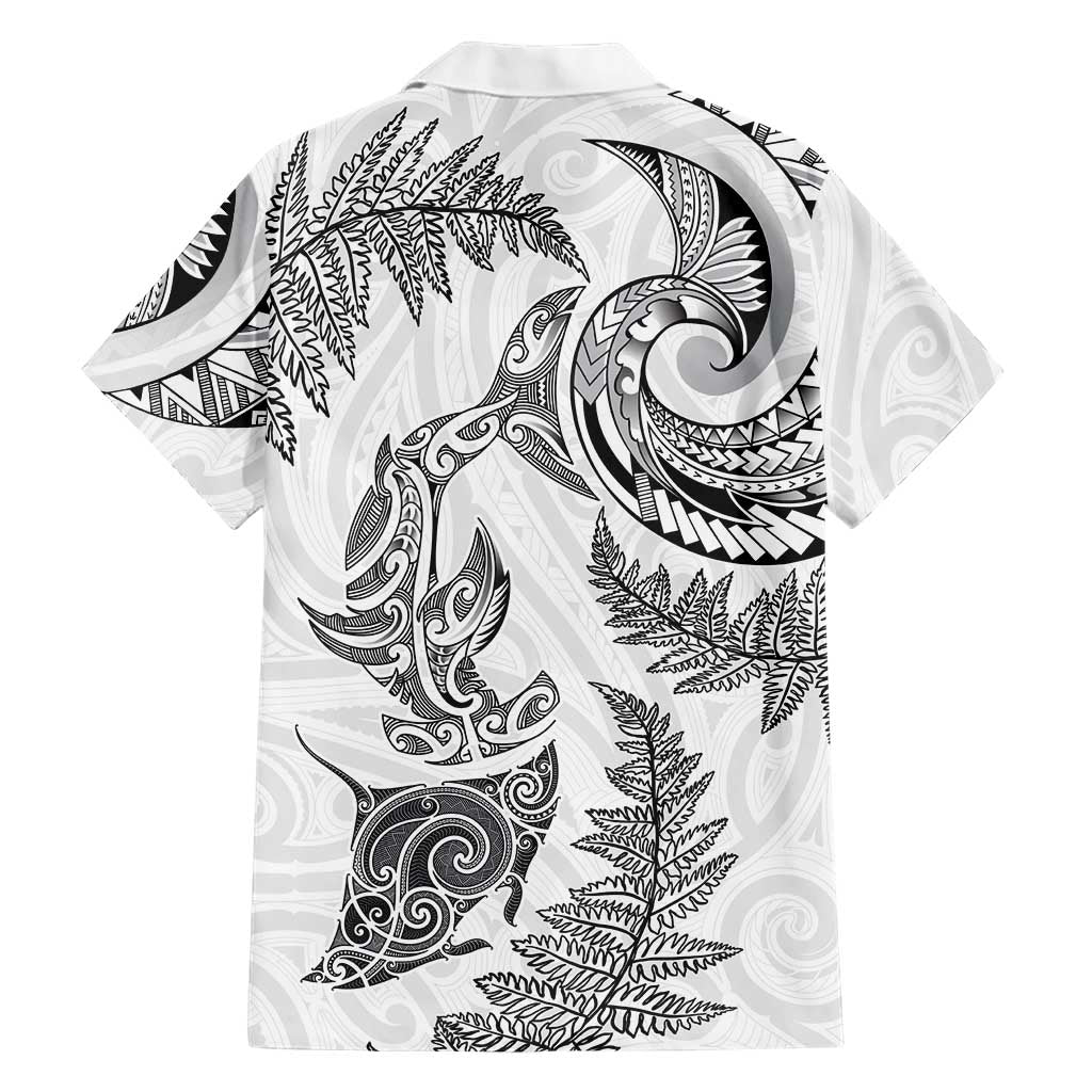 New Zealand Sea Animals with Maori Tribal Tattoo Family Matching Summer Maxi Dress and Hawaiian Shirt Shark Manta Ray with Silver Fern White LT03 - Polynesian Pride