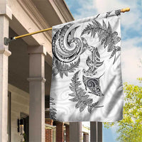 New Zealand Sea Animals with Maori Tribal Tattoo Garden Flag Shark Manta Ray with Silver Fern White LT03 House Flag White - Polynesian Pride