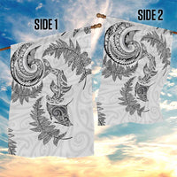 New Zealand Sea Animals with Maori Tribal Tattoo Garden Flag Shark Manta Ray with Silver Fern White LT03 - Polynesian Pride