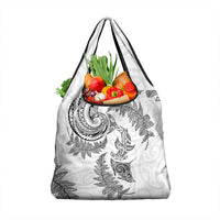 New Zealand Sea Animals with Maori Tribal Tattoo Grocery Bag Shark Manta Ray with Silver Fern White LT03 1-pack One Size White - Polynesian Pride
