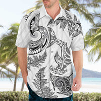 New Zealand Sea Animals with Maori Tribal Tattoo Hawaiian Shirt Shark Manta Ray with Silver Fern White LT03 - Polynesian Pride