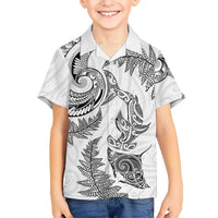 New Zealand Sea Animals with Maori Tribal Tattoo Hawaiian Shirt Shark Manta Ray with Silver Fern White LT03 - Polynesian Pride