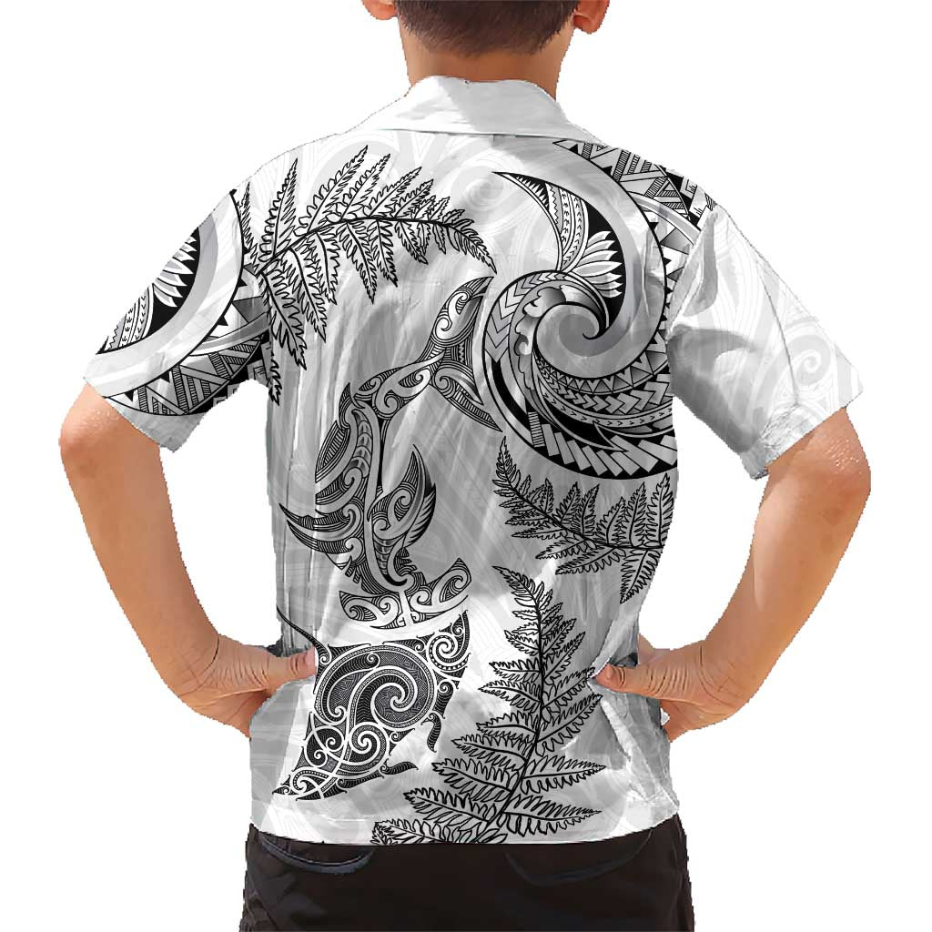 New Zealand Sea Animals with Maori Tribal Tattoo Hawaiian Shirt Shark Manta Ray with Silver Fern White LT03 - Polynesian Pride