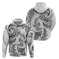 New Zealand Sea Animals with Maori Tribal Tattoo Hoodie Shark Manta Ray with Silver Fern White LT03 - Polynesian Pride