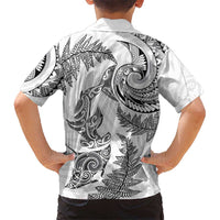 New Zealand Sea Animals with Maori Tribal Tattoo Kid Hawaiian Shirt Shark Manta Ray with Silver Fern White LT03 - Polynesian Pride