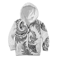 New Zealand Sea Animals with Maori Tribal Tattoo Kid Hoodie Shark Manta Ray with Silver Fern White LT03 Zip Hoodie White - Polynesian Pride