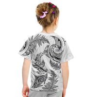 New Zealand Sea Animals with Maori Tribal Tattoo Kid T Shirt Shark Manta Ray with Silver Fern White LT03 - Polynesian Pride