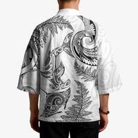 New Zealand Sea Animals with Maori Tribal Tattoo Kimono Shark Manta Ray with Silver Fern White LT03 - Polynesian Pride