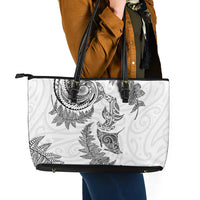 New Zealand Sea Animals with Maori Tribal Tattoo Leather Tote Bag Shark Manta Ray with Silver Fern White LT03 - Polynesian Pride
